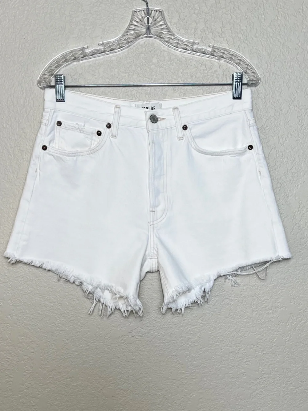 Agolde Parker Long Distressed Denim Cut-Off Shorts